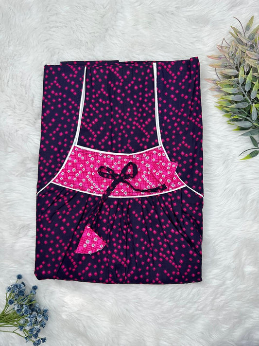 Oxford Blue Printed Front and Pleated Pure Cotton Nighty Free Size Short Sleeve (Suits for bra size 34″- 40″ | 54-56 inch length)