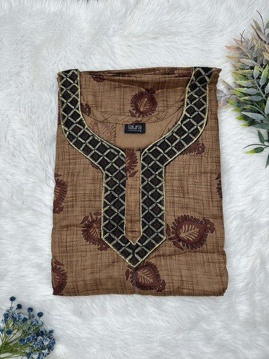 Beaver Printed Normal Zip Pure Cotton Matching Neck Embroidery Nighty Free Size Short Sleeve (Suits for bra size 34″- 40″ | 54-56 inch length)