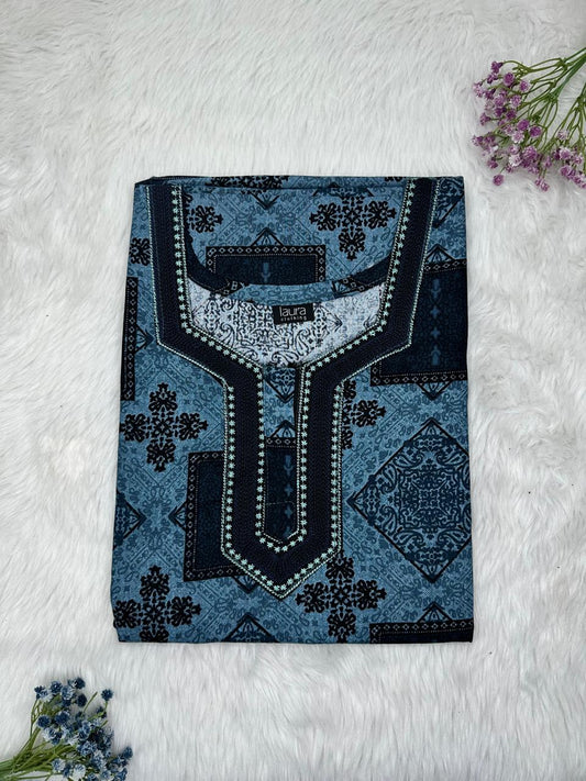 Teal Blue Normal Zip Embroidery Neck Pure Cotton Nighty Plus Size Short Sleeve (Suits for bra size 40″- 46″ | 54-56 inch length)