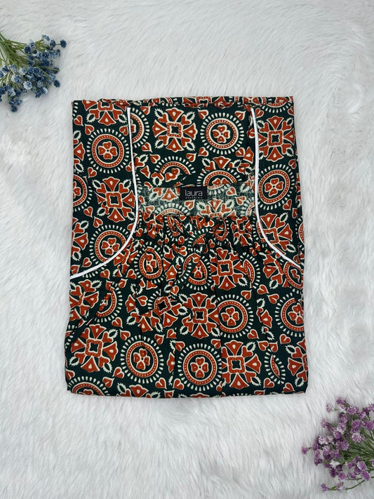 USC Cardinal Cotton Square Neck Elastic Pleated Nighty Free Size Short Sleeve (Suits for bra size 34″- 40″ | 54-56 inch length)