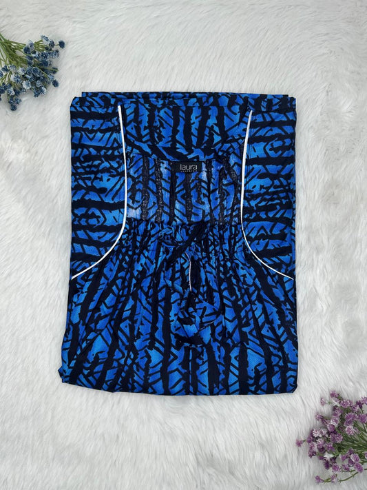 Cobalt Pure Cotton Square Neck Elastic Pleated Nighty Free Size Short Sleeve (Suits for bra size 34″- 40″ | 54-56 inch length)