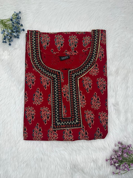 Rosewod Printed Normal Zip Embroidery Neck Pure Cotton Nighty Plus Size Short Sleeve (Suits for bra size 40″- 46″ | 54-56 inch length)