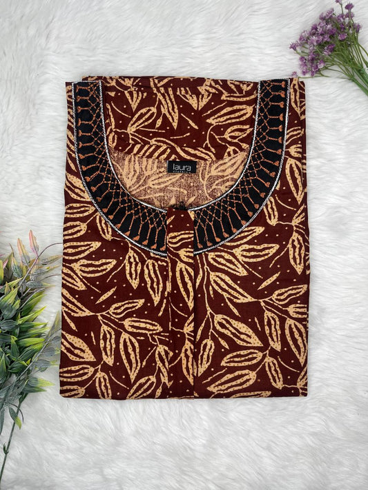 Bulgarian Rose Printed 12" Long Zip Pure Cotton Matching Neck Embroidery Feeding Nighty Free Size Short Sleeve (Suits for bra size 34″- 40″ | 54-56 inch length)