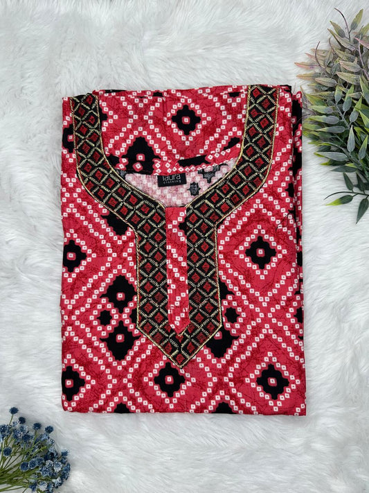 Crimson Glory Printed Normal Zip Embroidery Neck Pure Cotton Maternity Nighty Plus Size Short Sleeve (Suits for bra size 40″- 46″ | 54-56 inch length)