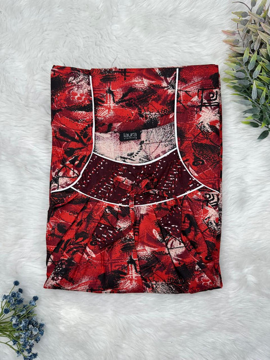 Vivid Auburn Printed Square Neck No Zip Pleated Pure Cotton Nighty Free Size Short Sleeve (Suits for bra size 34″- 40″ | 54-56 inch length)