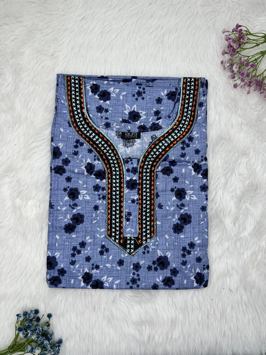 Glaucous Normal Zip Embroidery Neck Pure Cotton Nighty Plus Size Short Sleeve (Suits for bra size 40″- 46″ | 54-56 inch length)