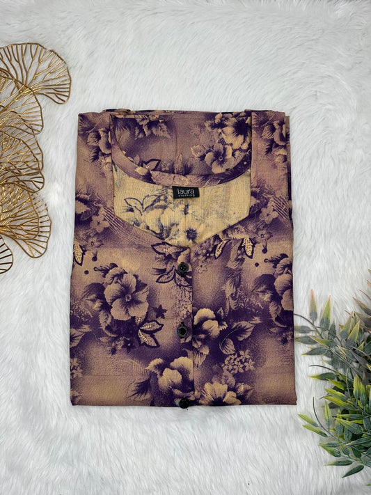 Chamoise and Dark Byzantium Printed Square Neck Pure Cotton Full Open Button Labour Room Nighty Free Size Short Sleeve (Suits for bra size 34″- 40″ | 54-56 inch length)