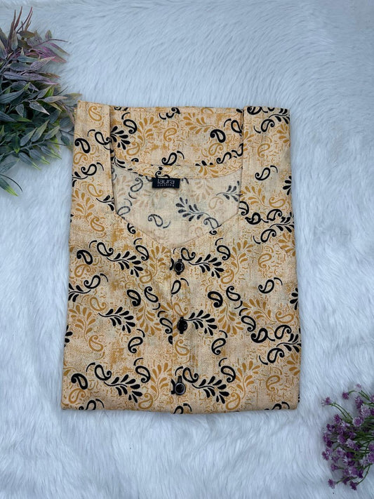 Khaki Printed Round Neck Pure Cotton Full Open Button Labour Room Nighty Free Size Short Sleeve (Suits for bra size 34″- 40″ | 54-56 inch length)