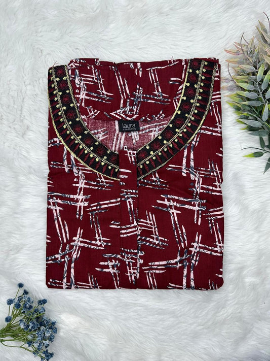 Bulgarian Rose Printed 12" Long Zip Matching Embroidery Neck Pure Cotton Feeding Nighty Plus Size Short Sleeve (Suits for bra size 40″- 46″ | 54"-56" inch length)