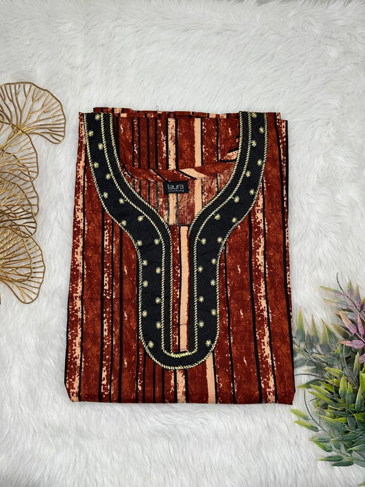 Bulgarian Rose Printed Normal Zip Pure Cotton Matching Neck Embroidery Feeding Nighty Free Size Short Sleeve (Suits for bra size 34″- 40″ | 54-56 inch length)