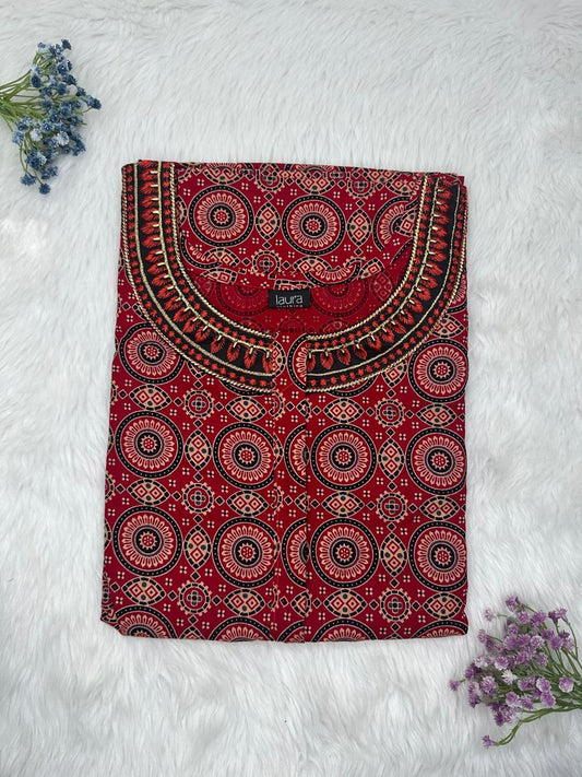 Rosewood Printed 12" Long Zip Matching Embroidery Neck Pure Cotton Feeding Nighty Plus Size Short Sleeve (Suits for bra size 40″- 46″ | 54"-56" inch length)