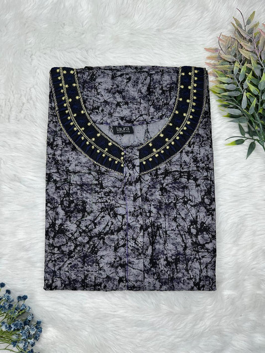 Manatee Printed 12" Long Zip Matching Embroidery Neck Pure Cotton Feeding Nighty Plus Size Short Sleeve (Suits for bra size 40″- 46″ | 54"-56" inch length)