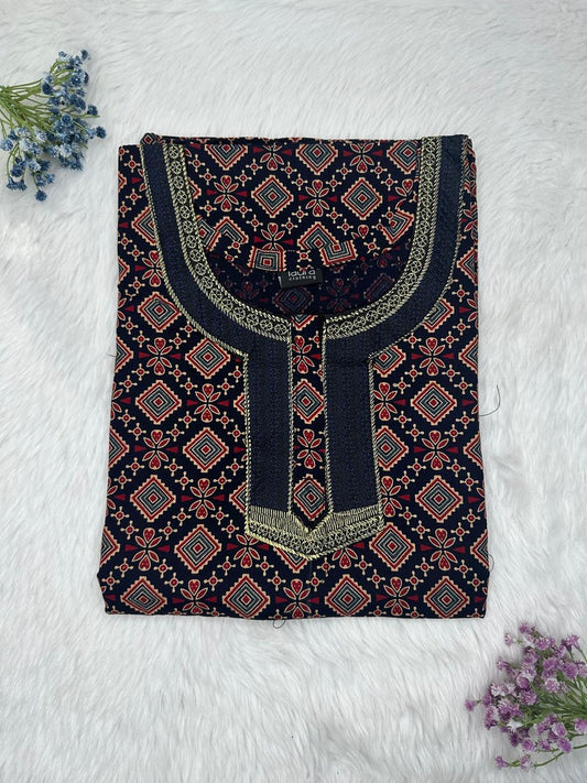 Onyx Printed Normal Zip Embroidery Neck Pure Cotton Nighty Plus Size Short Sleeve (Suits for bra size 40″- 46″ | 54-56 inch length)