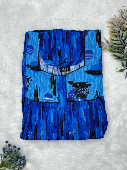 UA Blue Printed Square Neck Pleated Pure Cotton Feeding Nighty With Two Side Vertical Zip and Single Centre Zip Free Size Short Sleeve (Suits for bra size 34″- 40″ | 54-56 inch length)