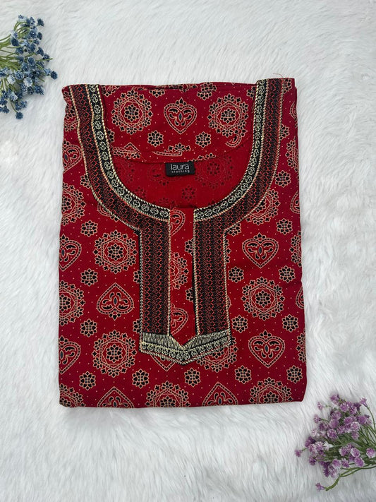 Rosewood Printed Normal Zip Embroidery Neck Pure Cotton Nighty Plus Size Short Sleeve (Suits for bra size 40″- 46″ | 54-56 inch length)