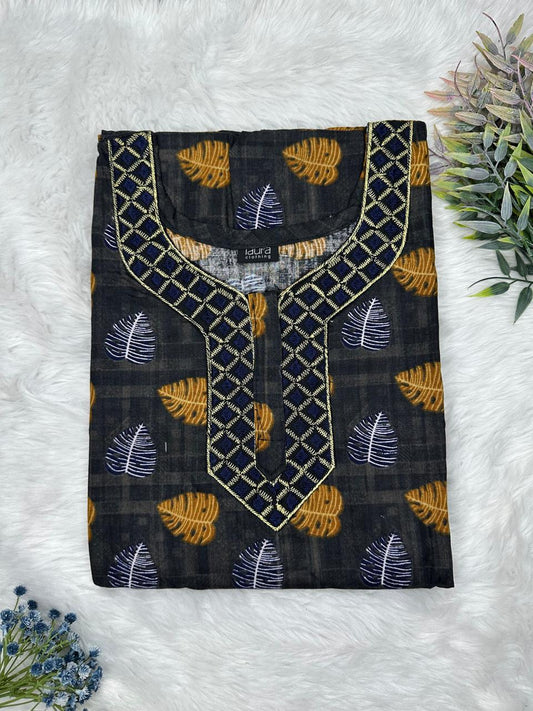 Onyx Printed Normal Zip Embroidery Neck Pure Cotton Maternity Nighty Plus Size Short Sleeve (Suits for bra size 40″- 46″ | 54-56 inch length)