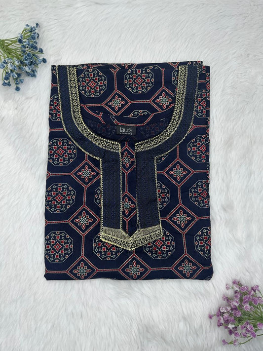 Onyx Printed Normal Zip Embroidery Neck Pure Cotton Nighty Plus Size Short Sleeve (Suits for bra size 40″- 46″ | 54-56 inch length)