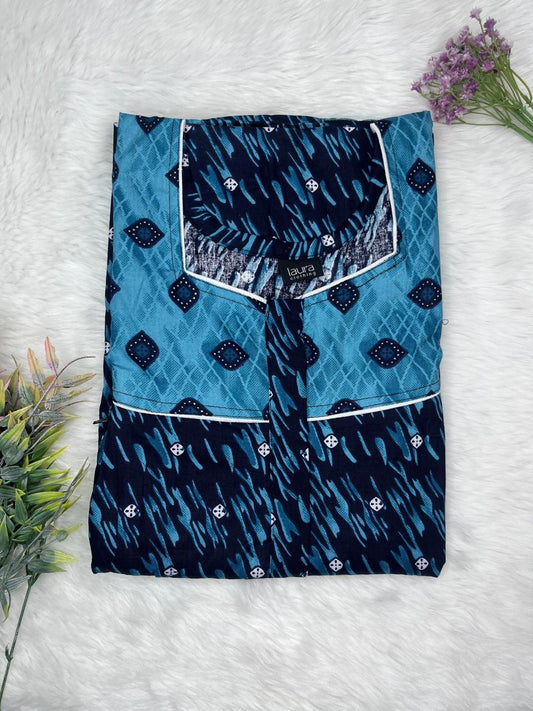 Rackley and Black Printed Square Neck Pleated Pure Cotton Feeding Nighty With Two Side Vertical Zip and Single Centre Zip Free Size Short Sleeve (Suits for bra size 34″- 40″ | 54-56 inch length)