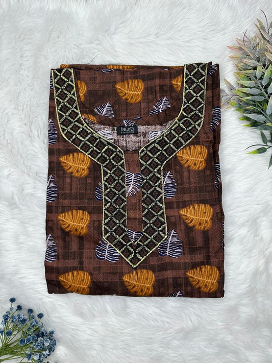 Bole Printed Normal Zip Pure Cotton Matching Neck Embroidery Nighty Free Size Short Sleeve (Suits for bra size 34″- 40″ | 54-56 inch length)