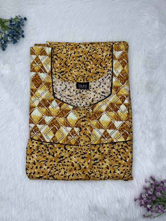 Lion Printed Square Neck Pleated Pure Cotton Feeding Nighty With Two Side Vertical Zip and Single Centre Zip Free Size Short Sleeve (Suits for bra size 34″- 40″ | 54-56 inch length)