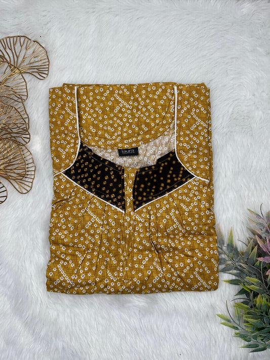 Drab Printed Square Neck Pleated Zip Pure Cotton Nighty Free Size Short Sleeve (Suits for bra size 34″- 40″ | 54-56 inch length)