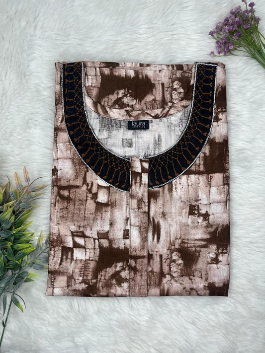 Grullo Printed 12" Long Zip Pure Cotton Matching Neck Embroidery Feeding Nighty Free Size Short Sleeve (Suits for bra size 34″- 40″ | 54-56 inch length)