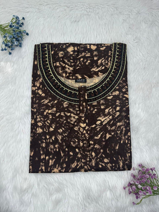 Lion and Zinnwaldite Brown Printed 12" Long Zip Matching Embroidery Neck Pure Cotton Feeding Nighty Plus Size Short Sleeve (Suits for bra size 40″- 46″ | 54"-56" inch length)