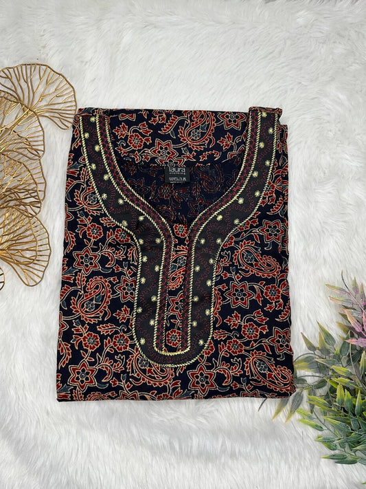 Onyx and Persian Plum Printed Normal Zip Embroidery Neck Pure Cotton Maternity Nighty Plus Size Short Sleeve (Suits for bra size 40″- 46″ | 54-56 inch length)