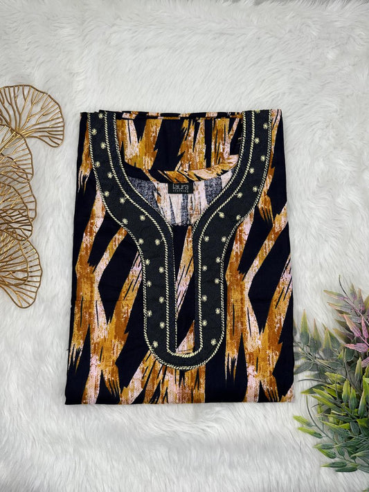 Copper Printed Normal Zip Pure Cotton Matching Neck Embroidery Feeding Nighty Free Size Short Sleeve (Suits for bra size 34″- 40″ | 54-56 inch length)