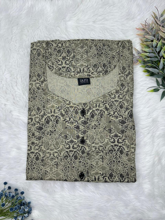 Camouflage Green Printed Round Neck Pure Cotton Full Open Button Labour Room Nighty Free Size Short Sleeve (Suits for bra size 34″- 40″ | 54-56 inch length)