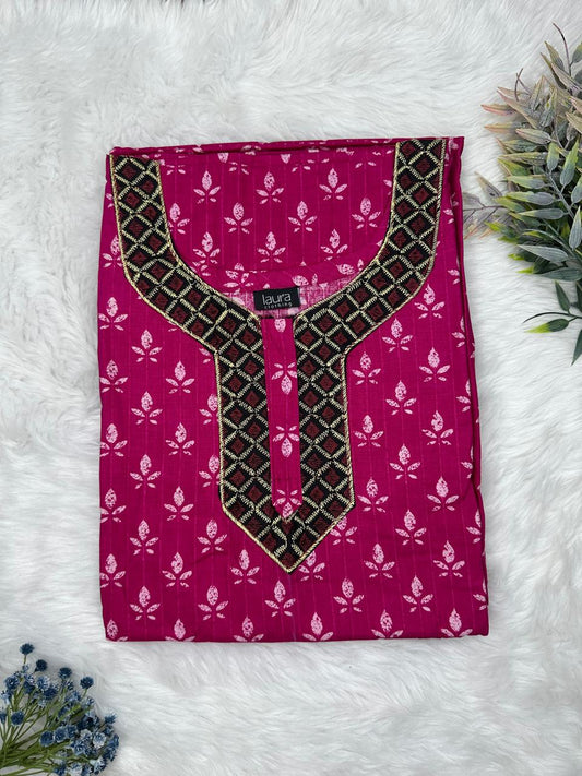 Jazzberry Jam Printed Normal Zip Pure Cotton Matching Neck Embroidery Nighty Free Size Short Sleeve (Suits for bra size 34″- 40″ | 54-56 inch length)