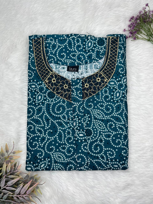 Dark Slate Grey Printed 8" Long Zip Matching Embroidery Neck Pure Cotton Feeding Nighty Plus Size Short Sleeve (Suits for bra size 40″- 46″ | 54"-56" inch length)