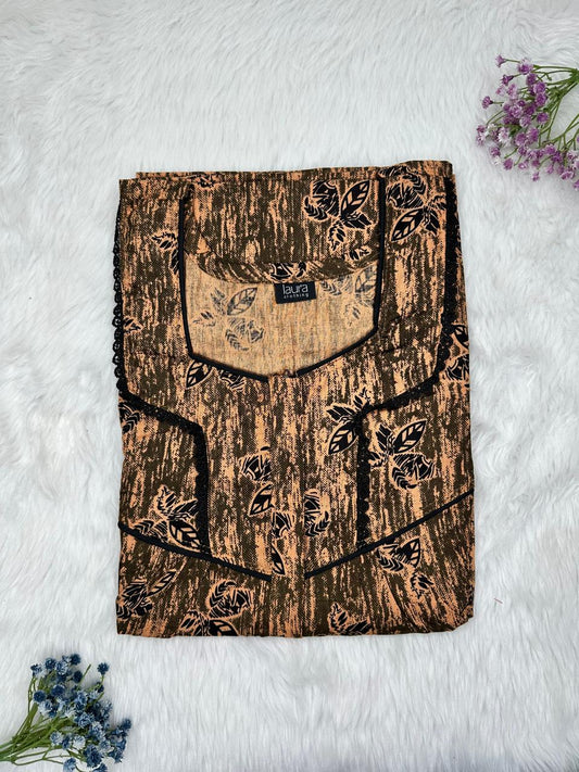 Fallow Printed Square Neck Centre Long 12" Zip Pure Cotton Feeding Nighty Free Size Short Sleeve (Suits for bra size 34″- 40″ | 54-56 inch length)