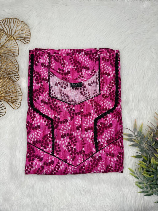 Mulberry and Dark Scarlet Printed Square Neck Normal Zip Pure Cotton Nighty Free Size Short Sleeve (Suits for bra size 34″- 40″ | 54-56 inch length)