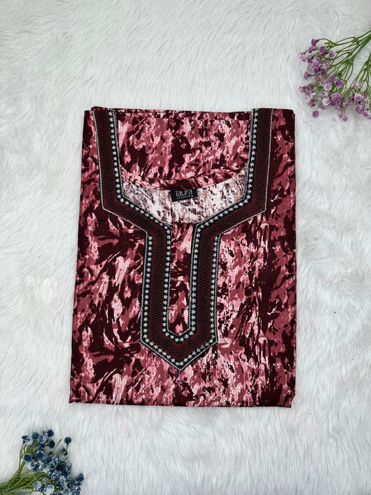 Cordovan Normal Zip Embroidery Neck Pure Cotton Nighty Plus Size Short Sleeve (Suits for bra size 40″- 46″ | 54-56 inch length)