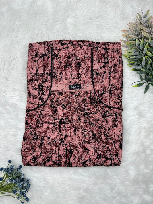 Rose Gold Pure Cotton Square Neck Elastic Pleated Nighty Free Size Short Sleeve (Suits for bra size 34″- 40″ | 54-56 inch length)