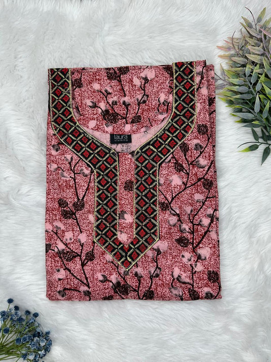 Mauvelous Printed Normal Zip Embroidery Neck Pure Cotton Maternity Nighty Plus Size Short Sleeve (Suits for bra size 40″- 46″ | 54-56 inch length)