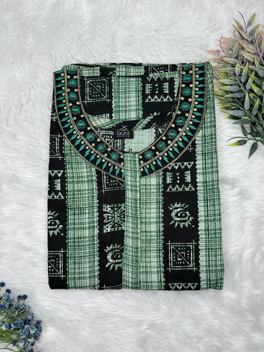 Gray Asparagus Printed 12" Long Zip Matching Embroidery Neck Pure Cotton Feeding Nighty Plus Size Short Sleeve (Suits for bra size 40″- 46″ | 54"-56" inch length)