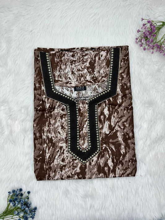 Wenge Normal Zip Embroidery Neck Pure Cotton Nighty Plus Size Short Sleeve (Suits for bra size 40″- 46″ | 54-56 inch length)