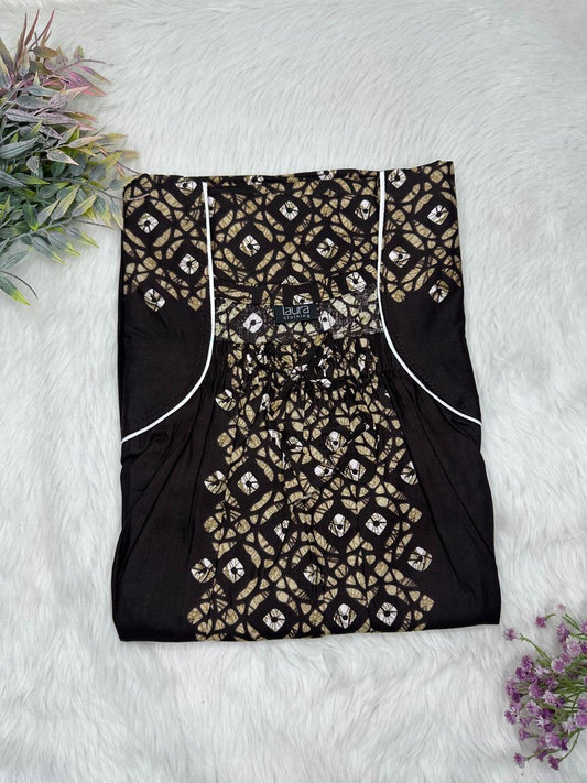 Onyx Printed Cotton Square Neck Elastic Pleated Nighty Free Size Short Sleeve (Suits for bra size 34″- 40″ | 54-56 inch length)