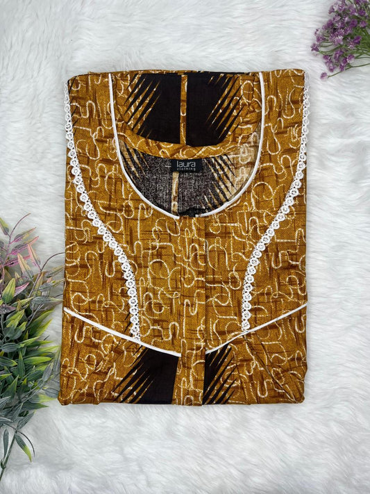 Ginger Printed Round Neck Centre Long 12" Zip Pure Cotton Feeding Nighty Free Size Short Sleeve (Suits for bra size 34″- 40″ | 54-56 inch length)