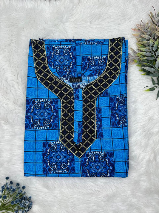 Bleu De France Printed Normal Zip Pure Cotton Matching Neck Embroidery Nighty Free Size Short Sleeve (Suits for bra size 34″- 40″ | 54-56 inch length)