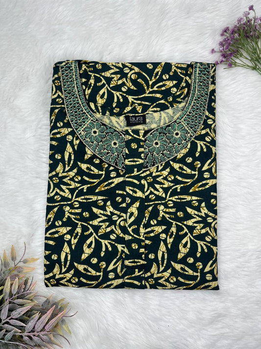 Onyx Printed 8" Long Zip Matching Embroidery Neck Pure Cotton Feeding Nighty Plus Size Short Sleeve (Suits for bra size 40″- 46″ | 54"-56" inch length)