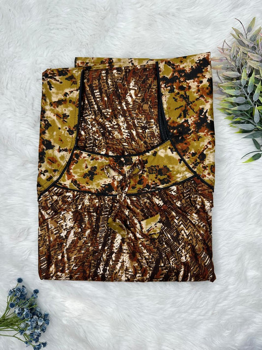 Coffee Printed Front and Pleated Pure Cotton Nighty Free Size Short Sleeve (Suits for bra size 34″- 40″ | 54-56 inch length)