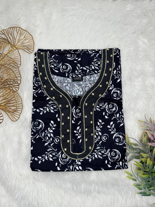 Onyx and Lavender Mist Printed Normal Zip Embroidery Neck Pure Cotton Maternity Nighty Plus Size Short Sleeve (Suits for bra size 40″- 46″ | 54-56 inch length)