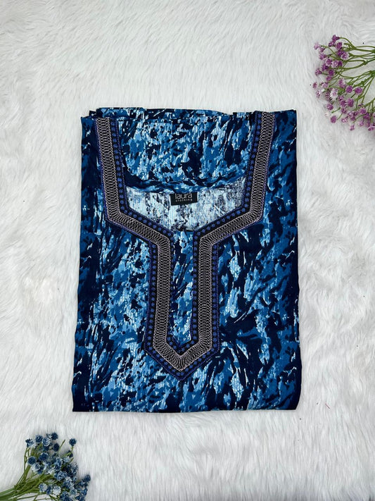 Lapis Lazuli Normal Zip Embroidery Neck Pure Cotton Nighty Plus Size Short Sleeve (Suits for bra size 40″- 46″ | 54-56 inch length)