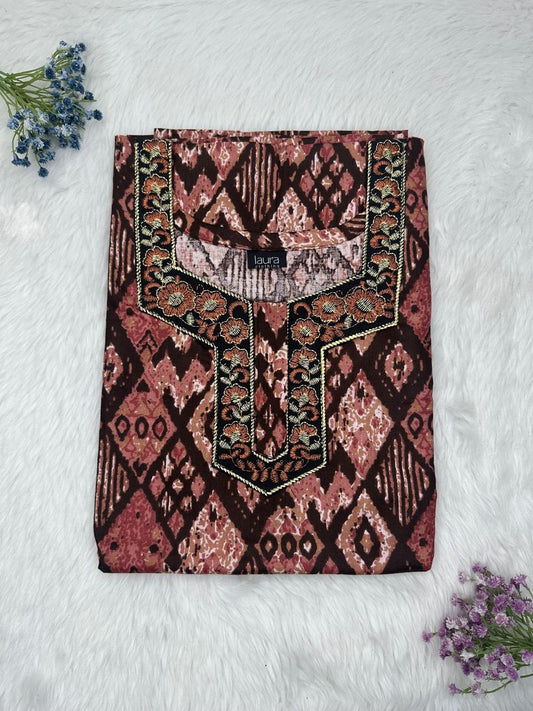 Cordovan Printed Normal Zip Embroidery Neck Pure Cotton Nighty Plus Size Short Sleeve (Suits for bra size 40″- 46″ | 54-56 inch length)