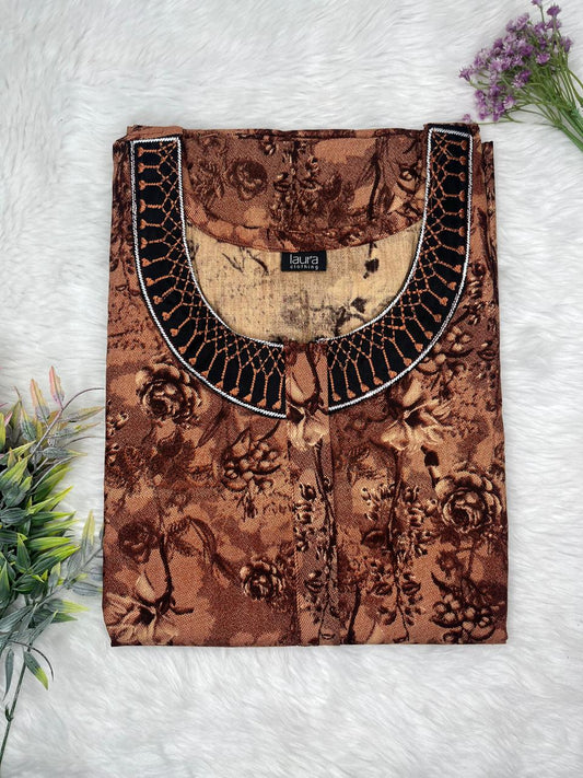 Bole Printed 12" Long Zip Pure Cotton Matching Neck Embroidery Feeding Nighty Free Size Short Sleeve (Suits for bra size 34″- 40″ | 54-56 inch length)