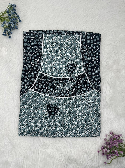 Cadet Printed Front and Back Pleated Pure Cotton Nighty Free Size Short Sleeve (Suits for bra size 34″- 40″ | 54-56 inch length)
