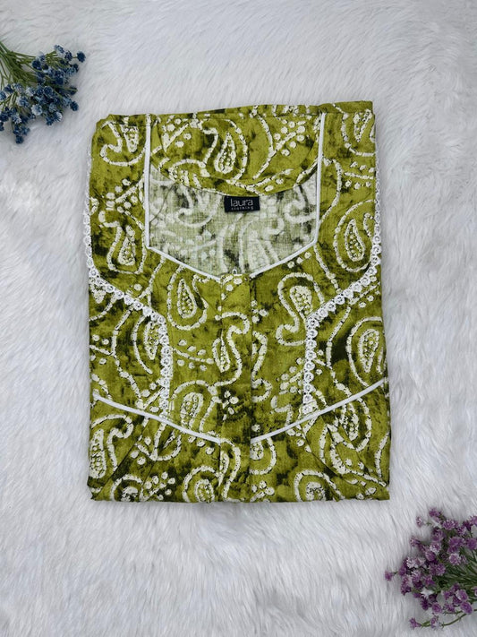 Heart Gold Printed Square Neck Centre Long 12" Zip Pure Cotton Feeding Nighty Free Size Short Sleeve (Suits for bra size 34″- 40″ | 54-56 inch length)